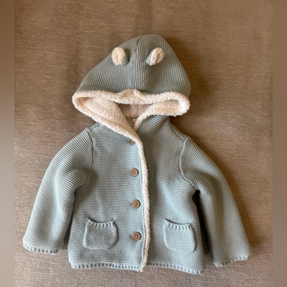 Carter’s Baby Boy Girl Sherpa Lined Knit Hoodie Jacket 18M – Blue Button Up Coat - Picture 2 of 8